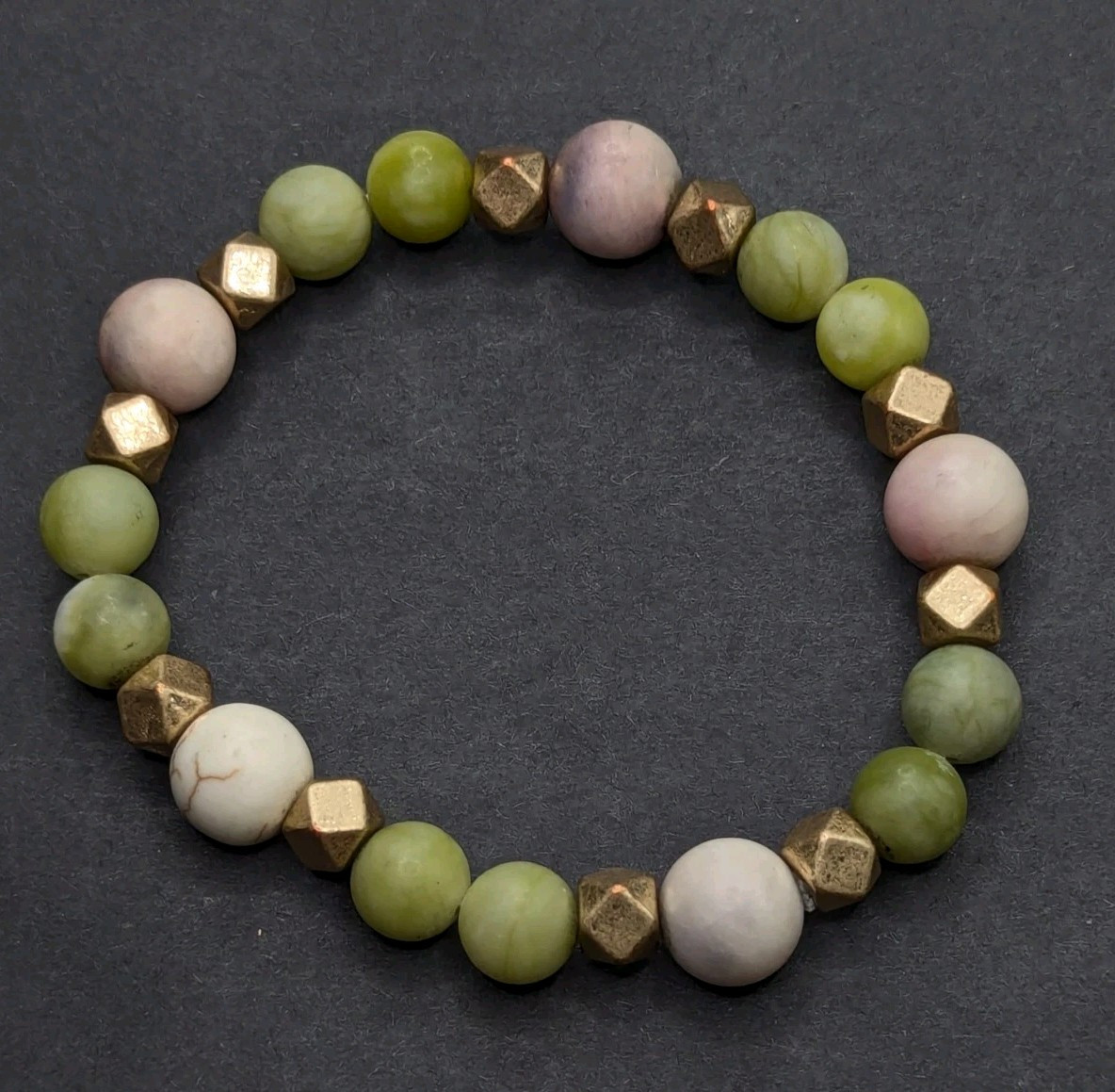Women’s Boutique Green Pink Stone Beaded Stretch Bracelet (16cm) S Wrist
