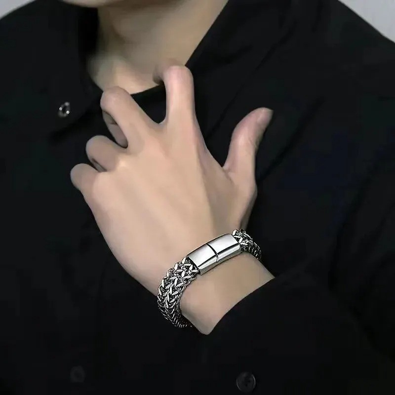 Stainless Steel Fish Scale Bracelet Magnetic Buckle Men’s Jewelry