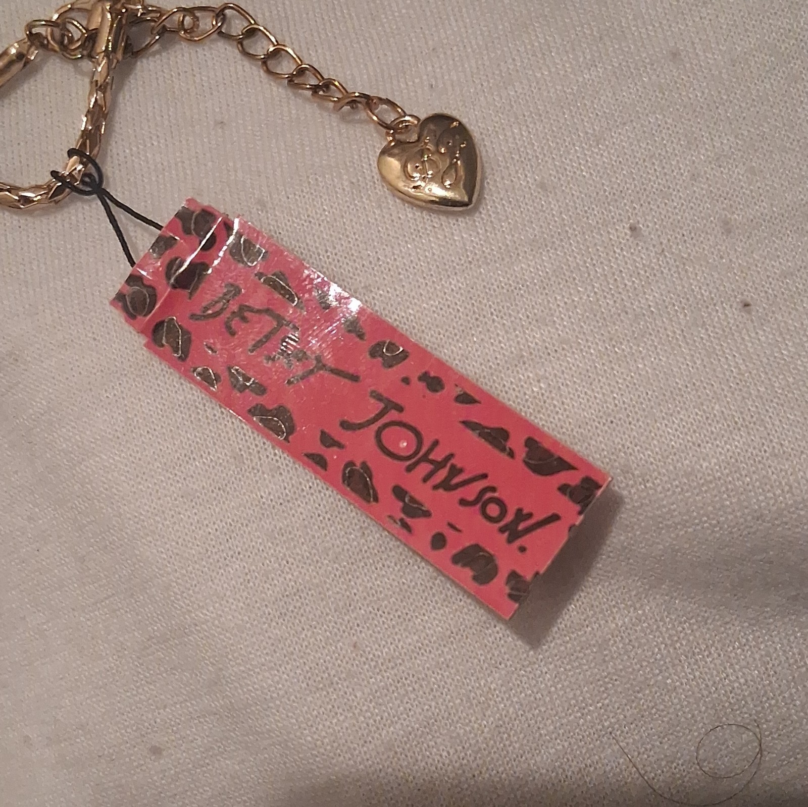 Betsey Johnson Gold Tone Red White Enamel Snake Charm Pendant Necklace Clear