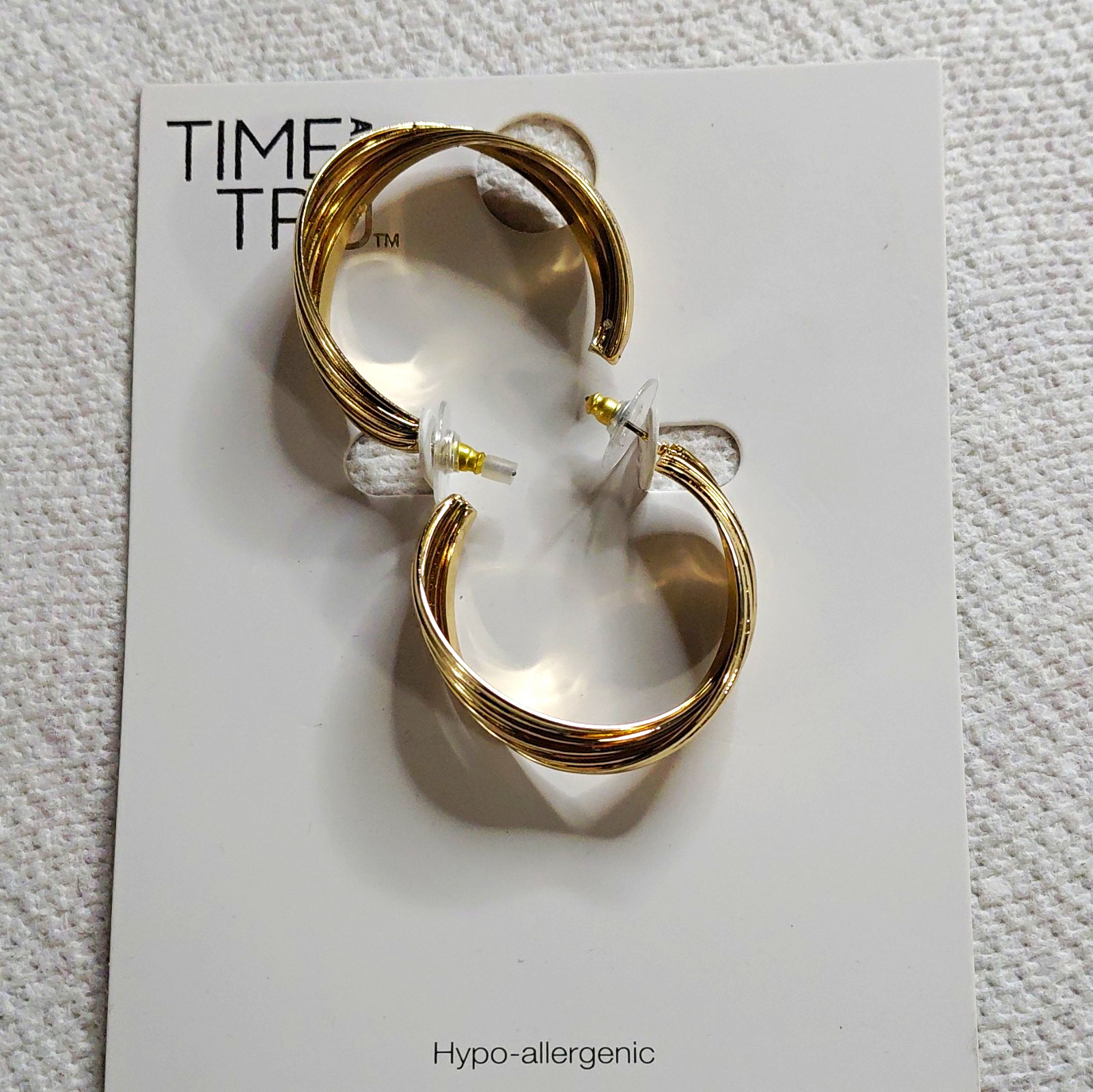 Time and Tru Gold Tone Round Hoop Earrings, Butterfly Closure, Hypo-allergenic