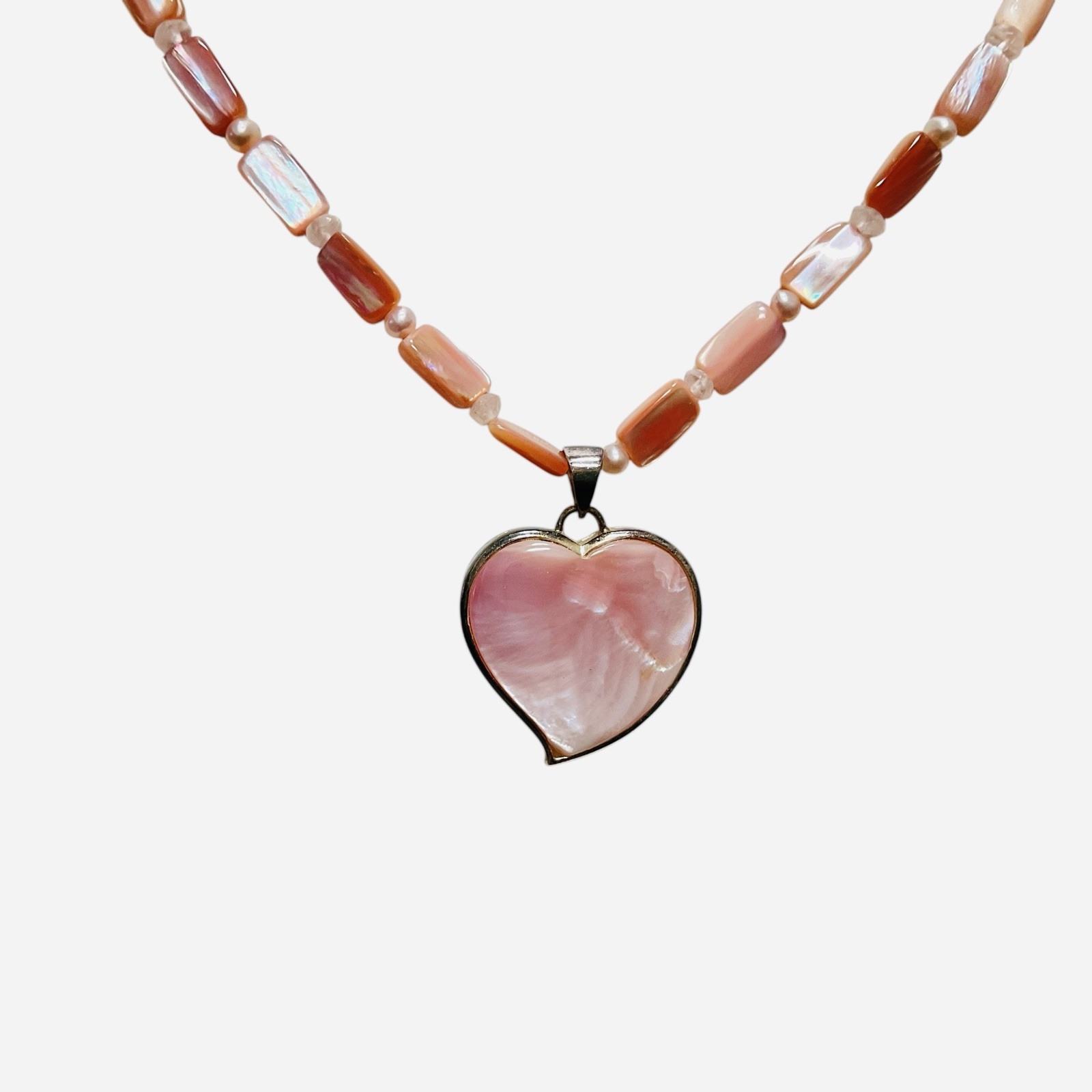 Queen Pink Conch Shell Sterling Silver Heart Necklace Valentine Love Signed LUC