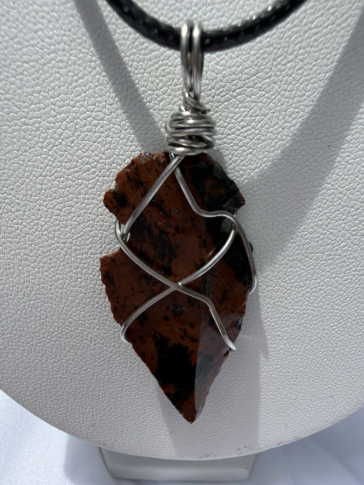Handmade Mahogany Obsidian Arrowhead Pendant Adjustable Cord