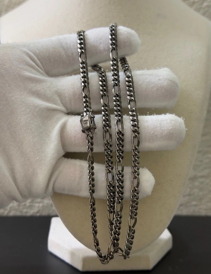 925 STERLING silver MIAMI Figaro chain necklace Box clasp Silver 24” 4.7mm 35gr