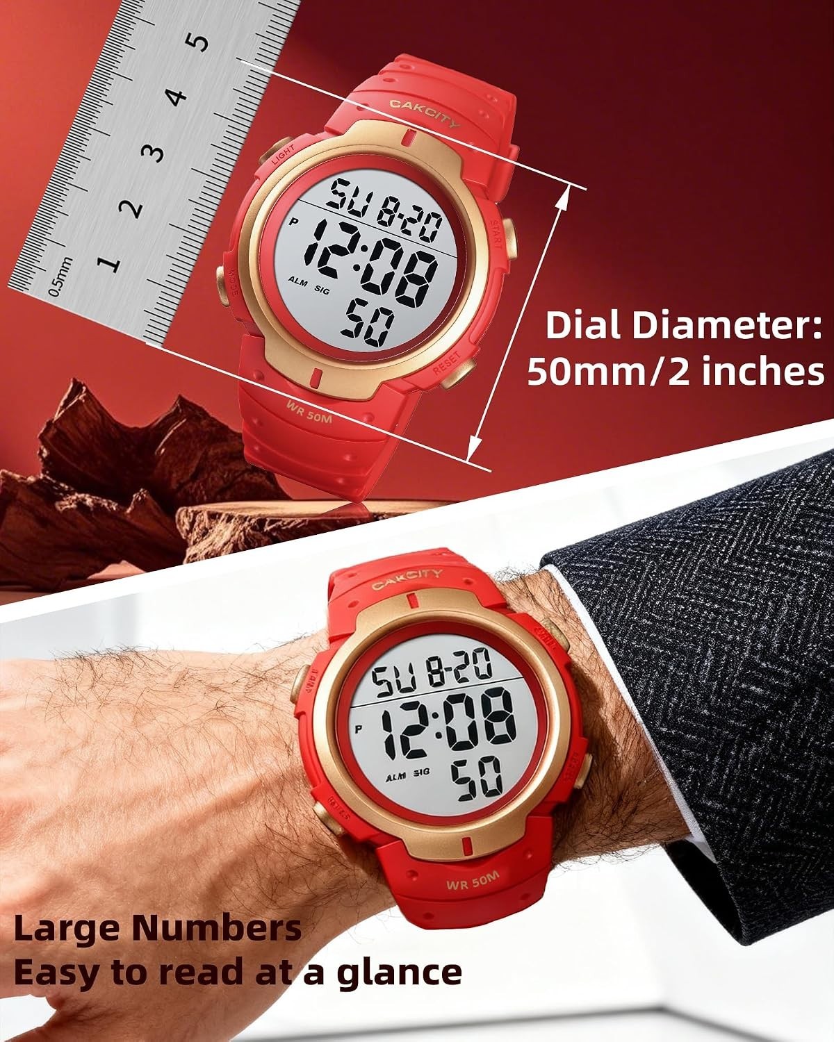 Stylish 50M Water Resistant Men’s Sports Watch with Stopwatch & LED Display