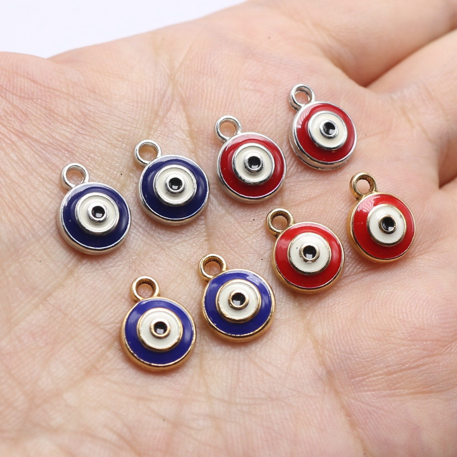 Craft DIY 10mm Evil Eye Charms – Alloy Enamel Red & Blue Protection Pendants