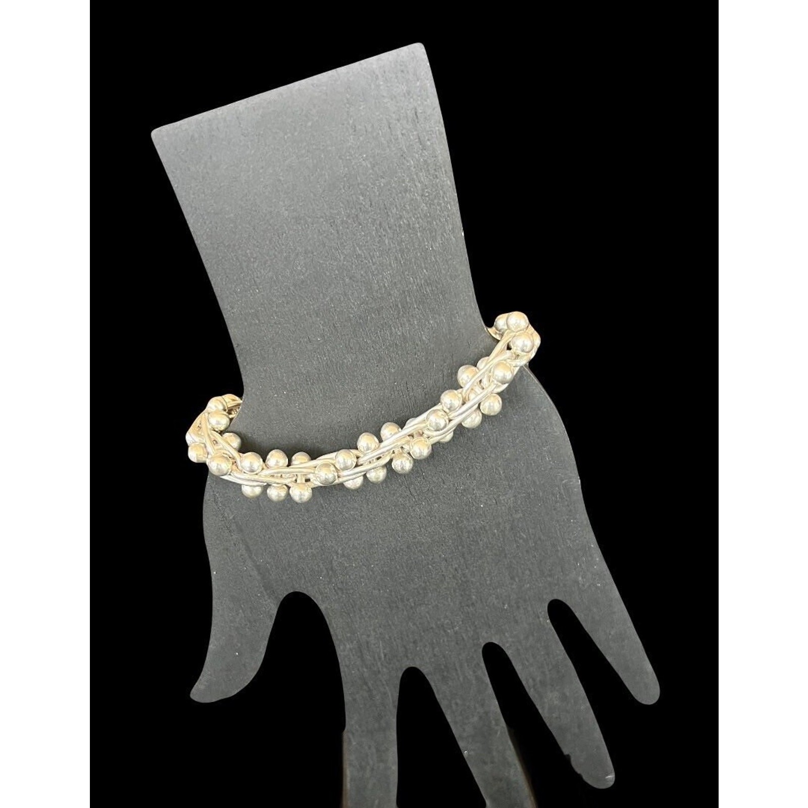 Taxco Mexico Sterling Silver Peppercorn CHA CHA DNA Link Bracelet 55g