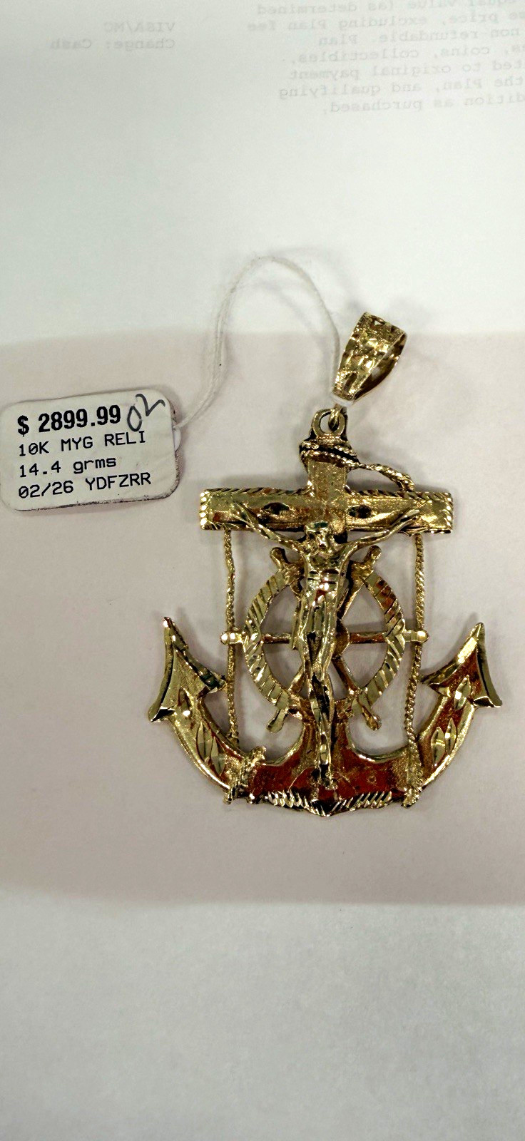 Xl 10k Yellow Gold Religious Anchor Cross Pendant Charm 14.4 grams