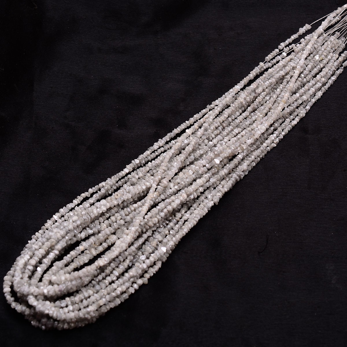 15 Inch Natural White Grey Diamond Rough Beads Uncut Single Strand For Jewelry