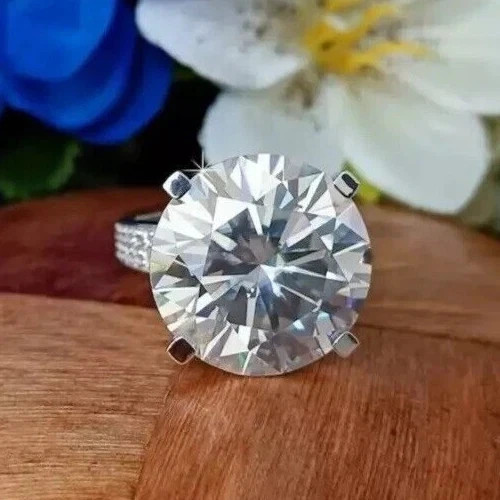 RARE 18.00 Ct Certified White Diamond Round Cut Solitaire Ring In 925 Silver