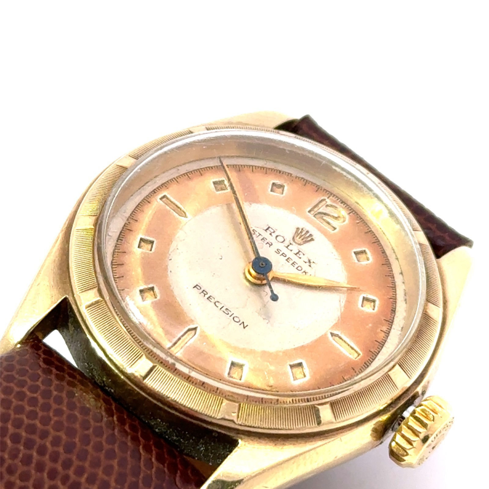 Vintage Rolex 9k Gold Oyster Speedking Precision Multi-Tone Dial Wristwatch 30mm