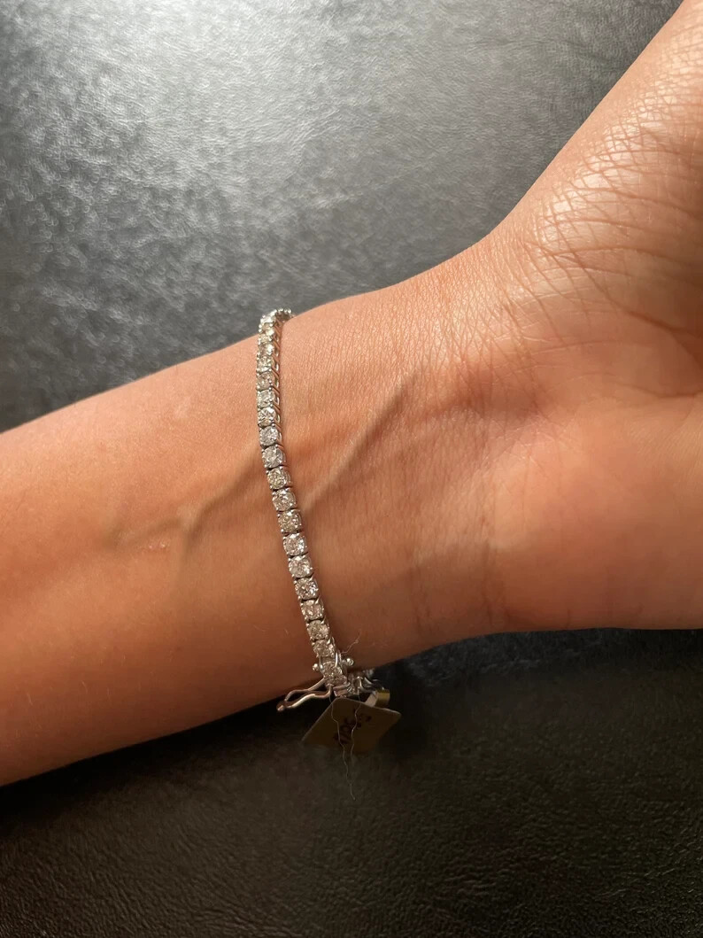 Round Lab Grown Diamond Elegant Women’s Tennis Bracelet For Gift 14K White Gold