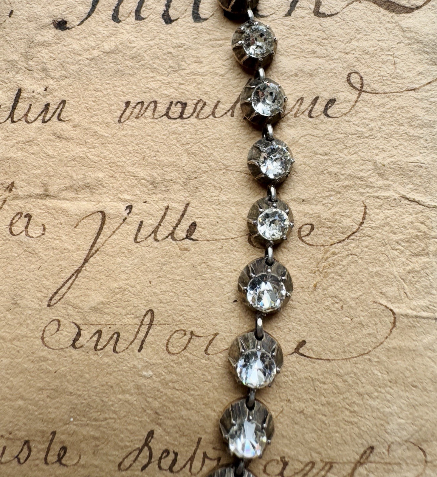 Antique Georgian Silver Paste Rivière Collar Necklace 15” Estate Rare Pre 1837