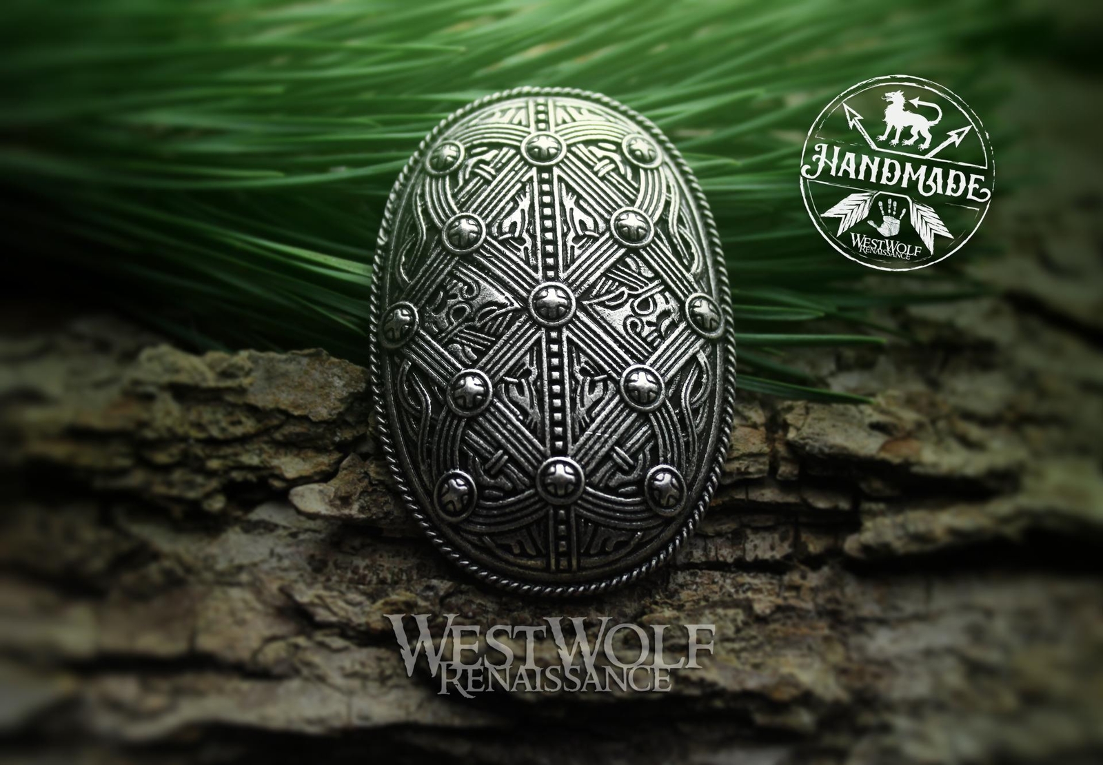 Viking Borre Style Tortoise Brooch or Pin — Norse/Norway/Domed/Oval/Medieval