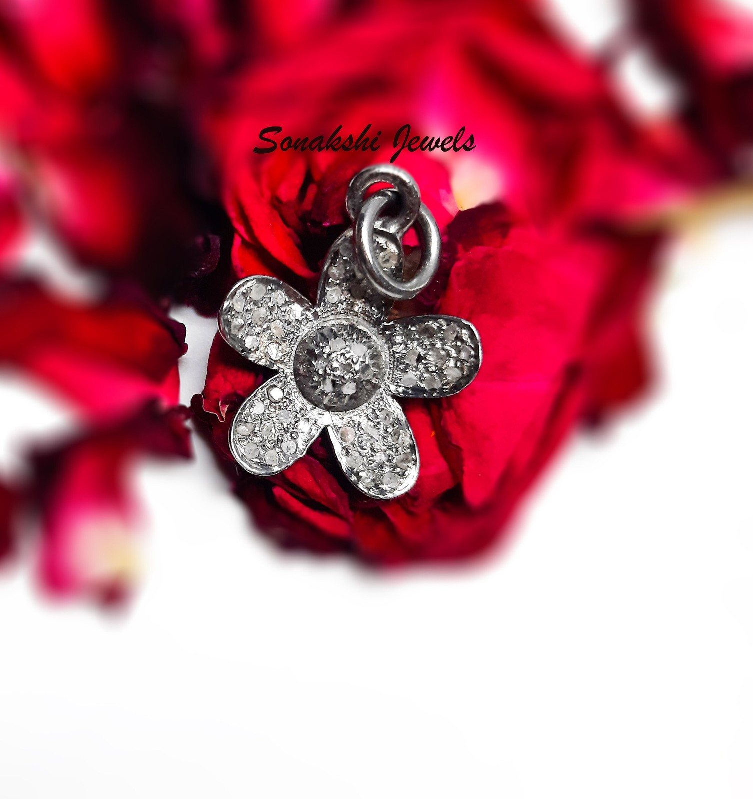 Handmade Rose Cut Diamond Pendant Necklace: 925 Sterling Silver Pendant