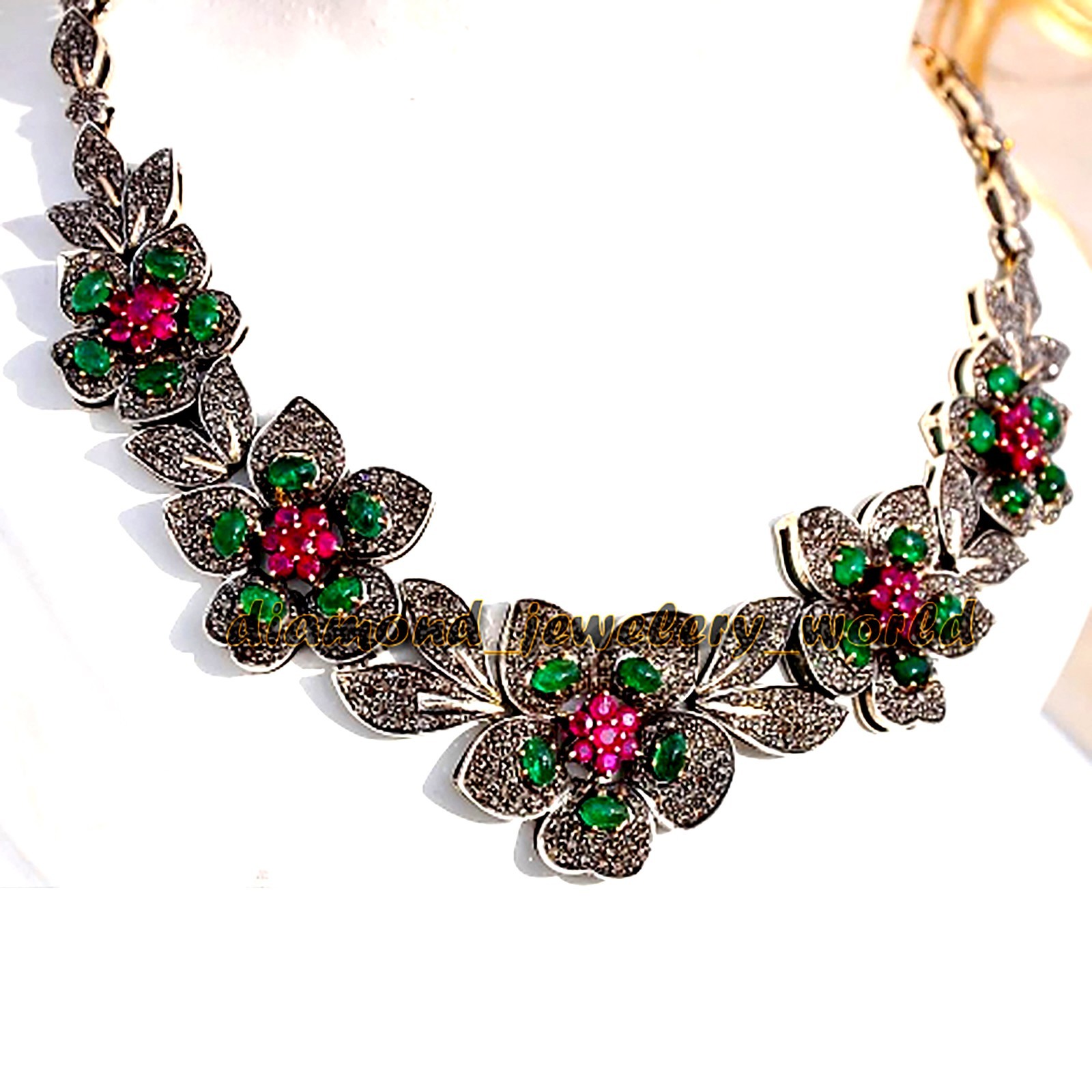 Vintage Style 10.90ctw Rose Cut Diamond Gemstone Studded Silver Necklace Jewelry