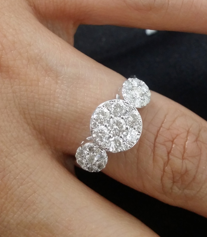 DEAL!1.05CT NATURAL ROUND DIAMOND CLUSTER PAST PRESENT FUTURE RING 10K GOLD.