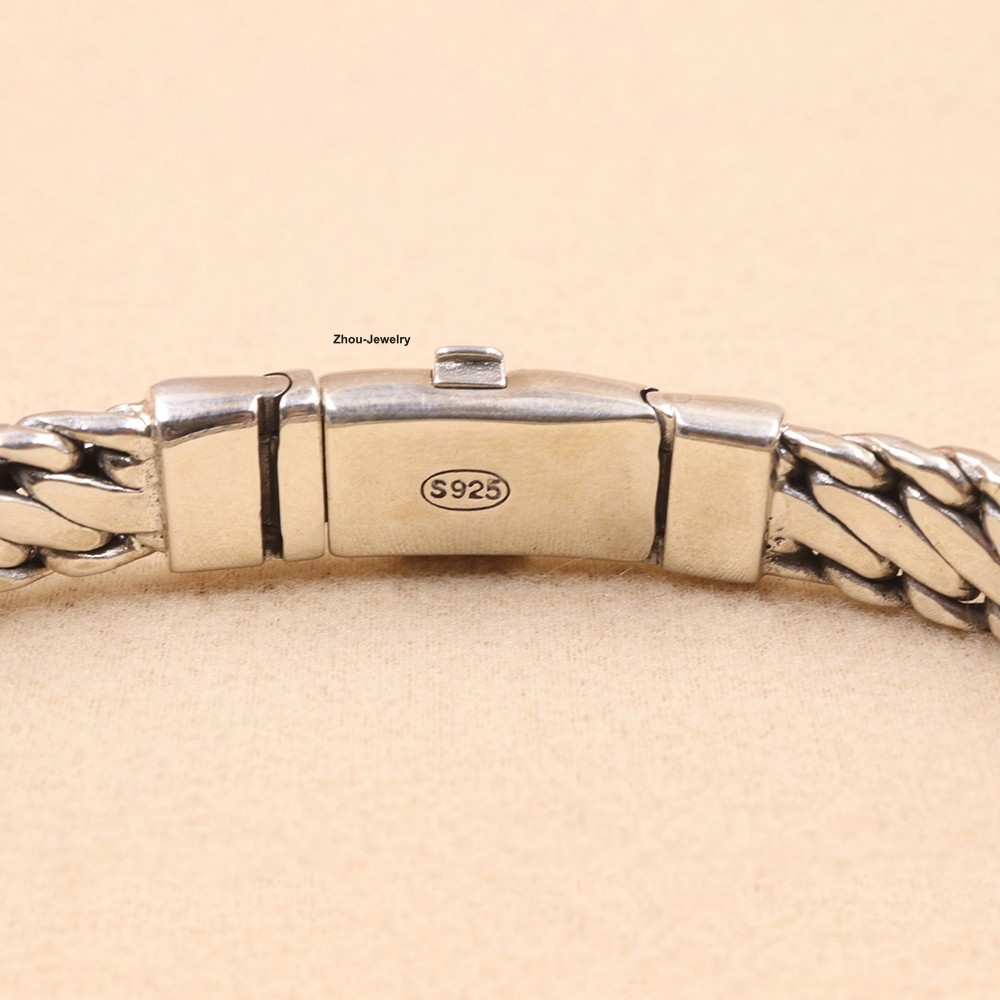 Pure 925 Sterling Silver Bracelet 10mm Curb Link Chain Men’s Bracelet 8.26inch