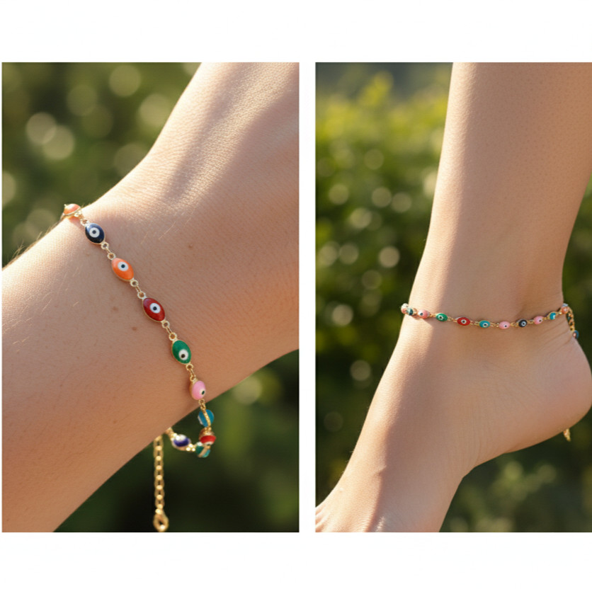 Boho Evil Eye Chain Bracelet Gold Plated Colorful Enamel Designer Jewelry