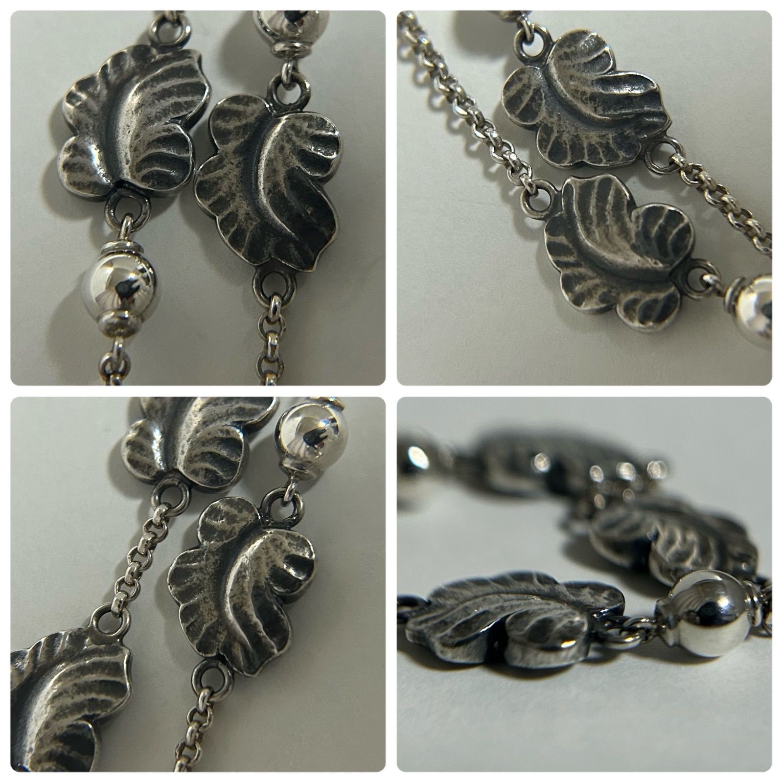 Georg Jensen Leaf Station Necklace 925 Sterling Silver 52cm