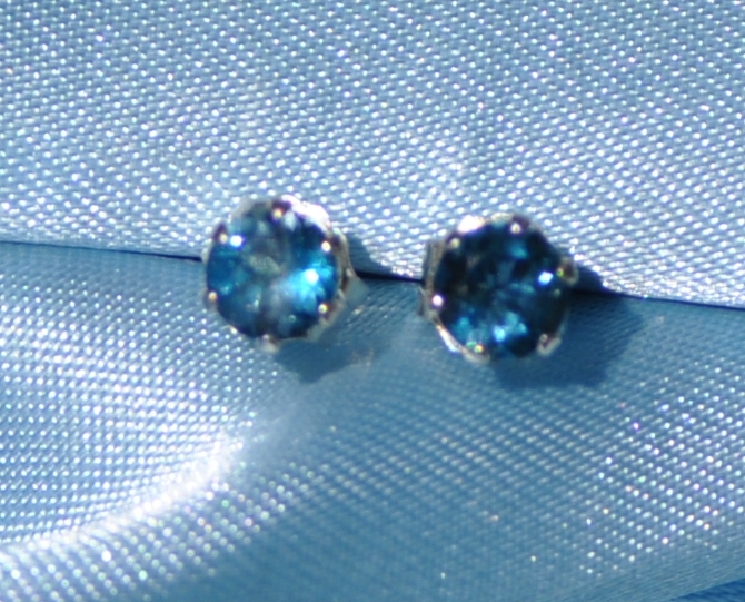 VERY PETITE 3MM ROUND LONDON BLUE TOPAZ .925 STERLING SILVER STUDS
