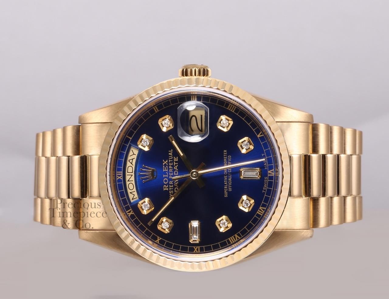 Rolex Day-Date 36mm 18038 President 18K Yellow Gold Fluted, Blue Diamond Dial