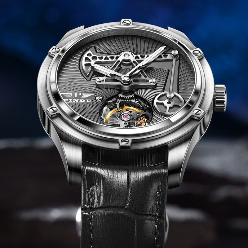 PINDU Men’s Luxury Dress Watch 45.5mm Steel Analog Oil Well Watch Luminous
