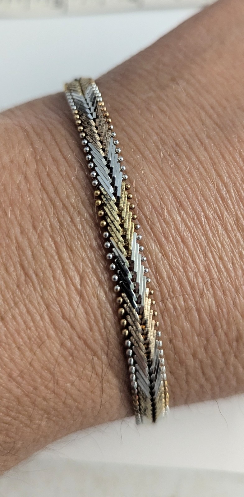 Vtg Sterling Silver Riccio Chevron Link Bracelet MILOR 8 1/8″ Tri Color