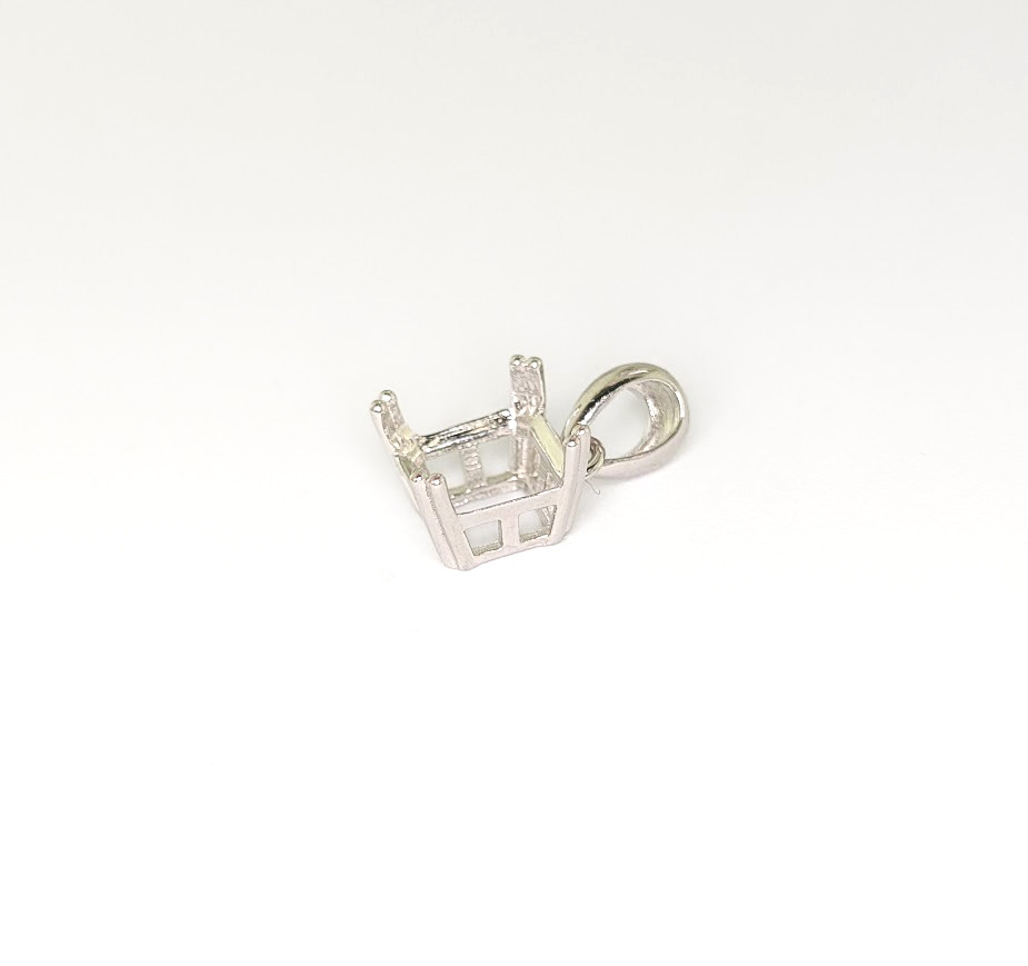 Square Dangle Bail Pendant Setting Sterling Silver with Rhodium Finish