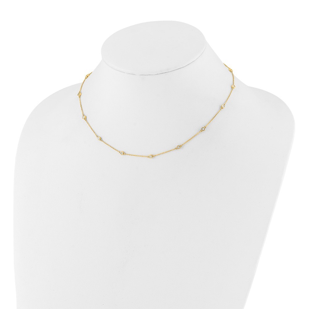 14k Yellow Gold 3/8 Ct Bezel-set Diamond and Cable Chain 18-Station Necklace 18″