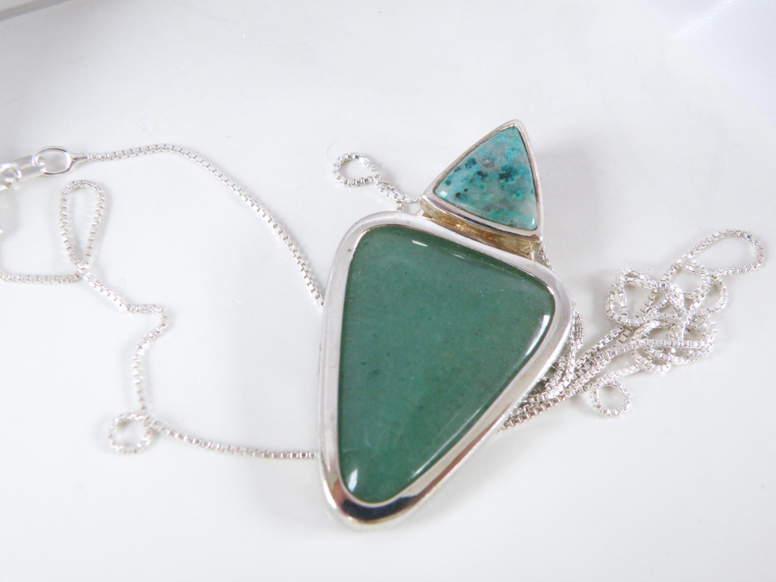 Vintage Sterling Silver 925 Aventurine Modern Slide Pendant Necklace