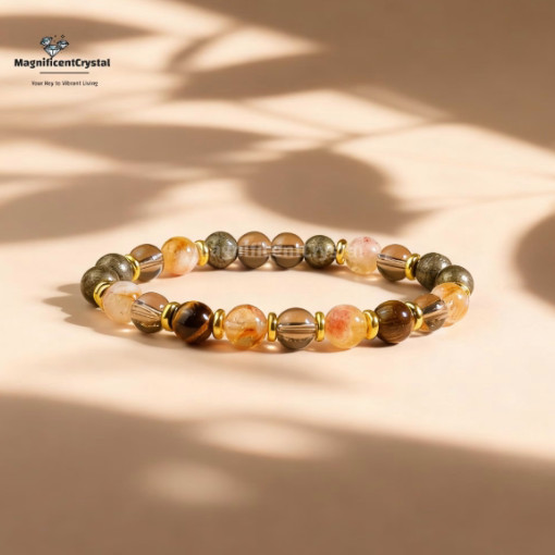 Abundance Bracelet Citrine Tiger Eye Smoky Quartz Pyrite Wealth Attraction