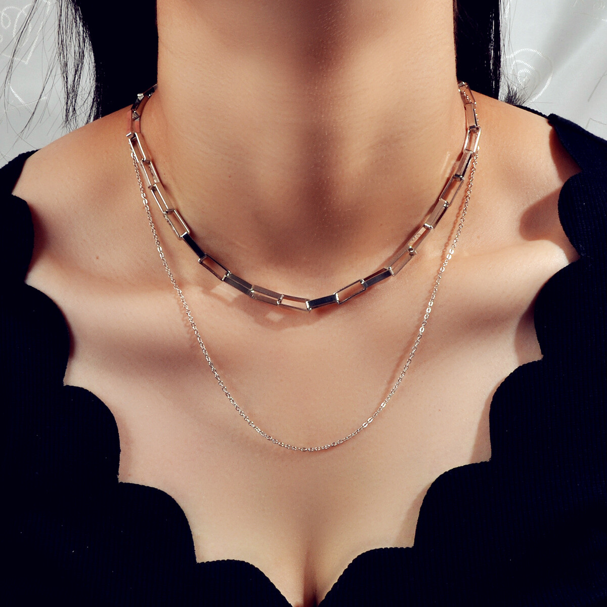 Punk Accessories Multiple Double layer Silver Chain Necklace Hip Hop Jewellery