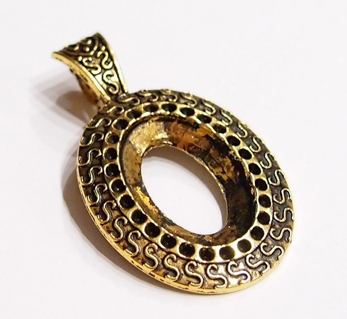 4 of 25x18mm Antique Gold Art Deco w/ Enhancer Bail Pendant Settings 53x31mm