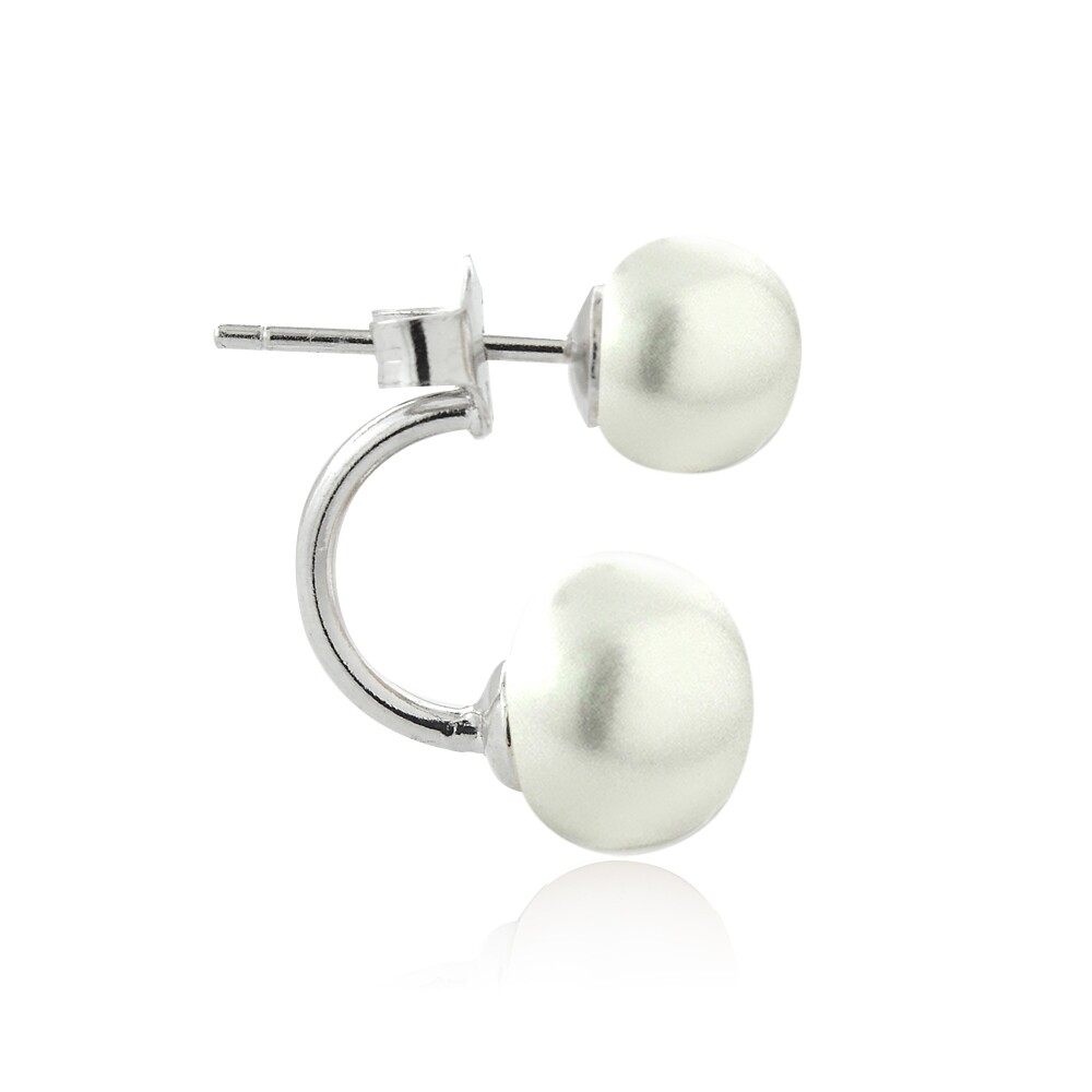 Sterling Silver White Freshwater Cultured Pearl Front-Back Earrings