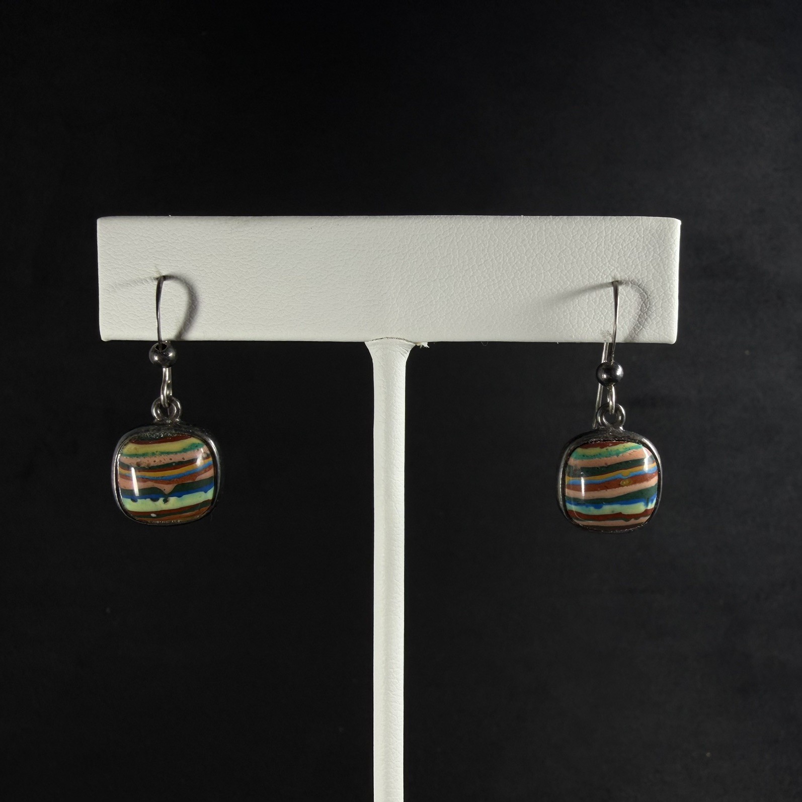 Jay King DTR Rainbow Calsilica Drop Sterling Silver Pierced Hook Earrings