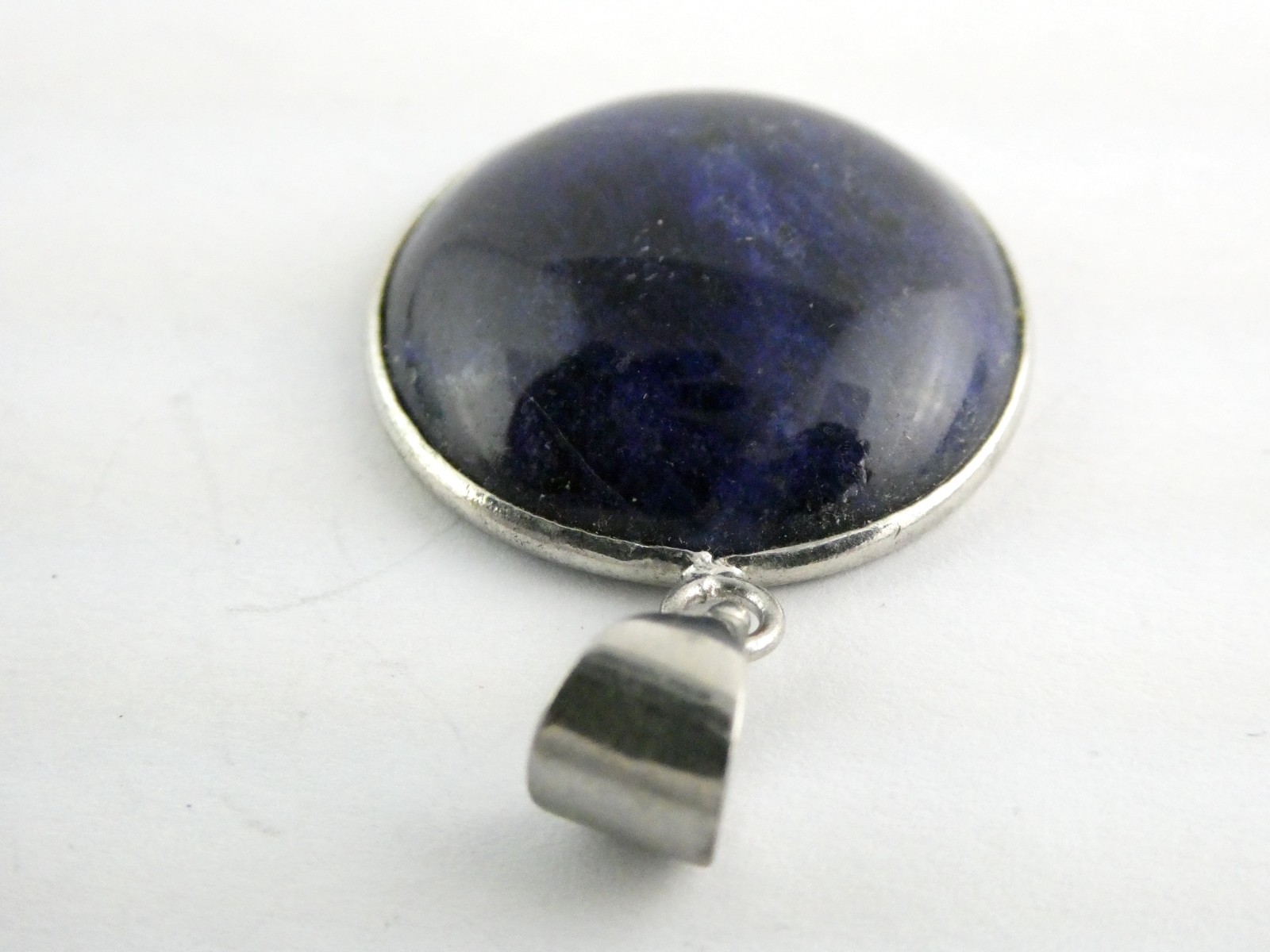 Silver Plated Bezel Setting Round Dyed Darker Blue Sodalite Cabochon Pendant