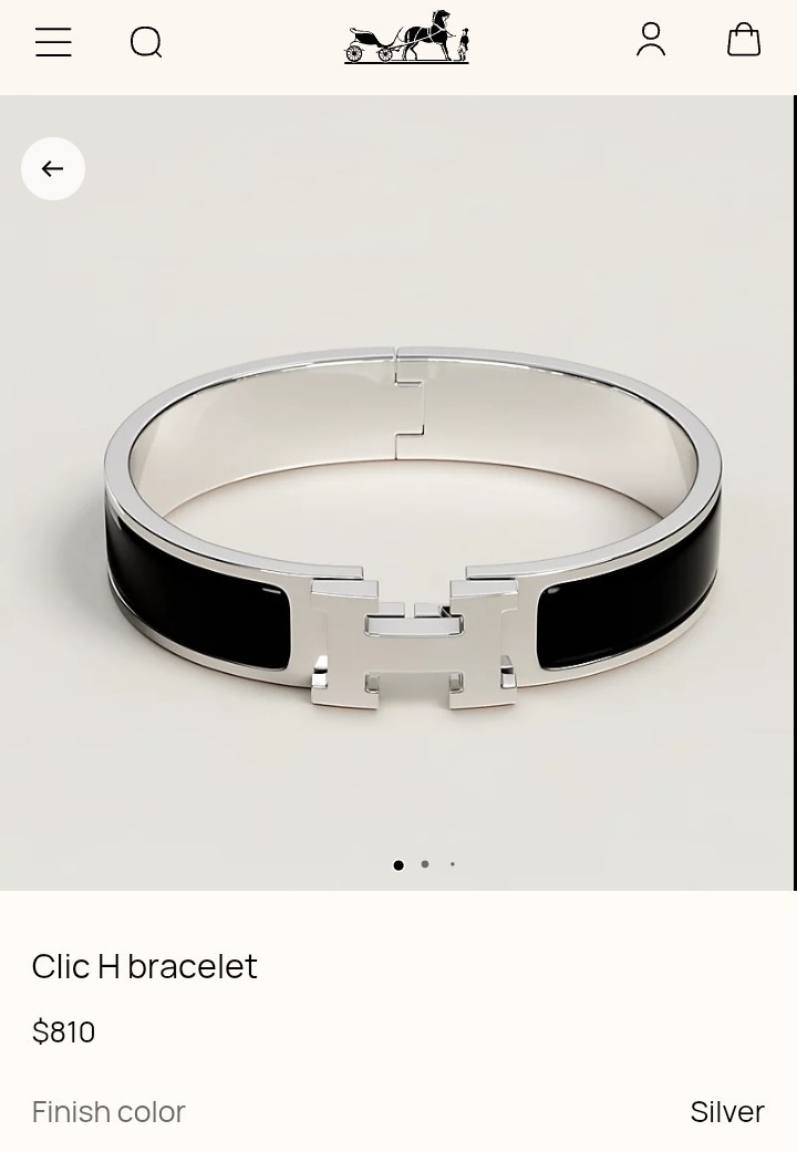 Hermès Clic H Hinged Bangle Bracelet Silver Tone Black Enamel Signed