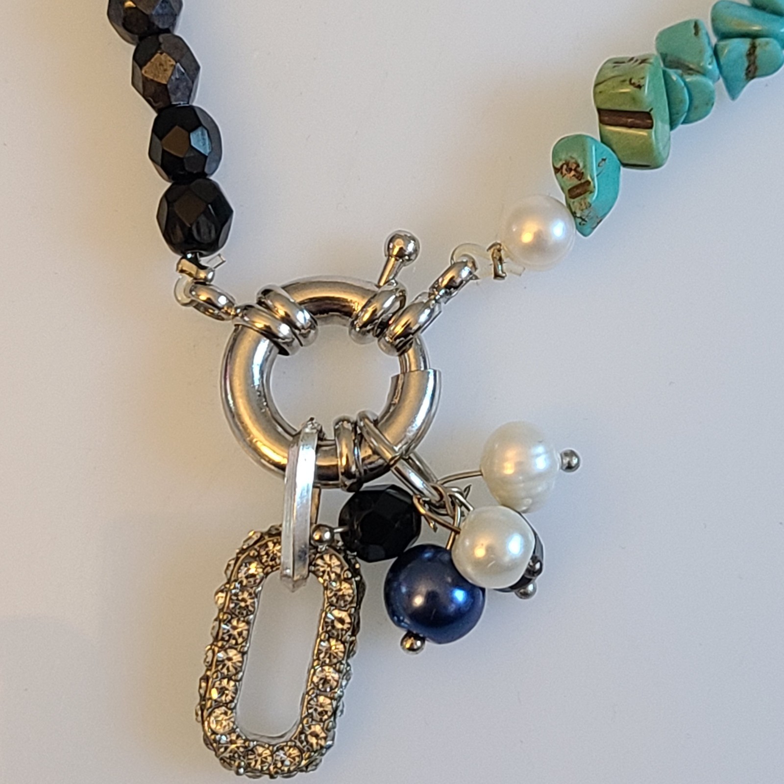 14″ Artisan Necklace – Genuine Turquoise Nuggets & Fire-Polished AB Glass Beads
