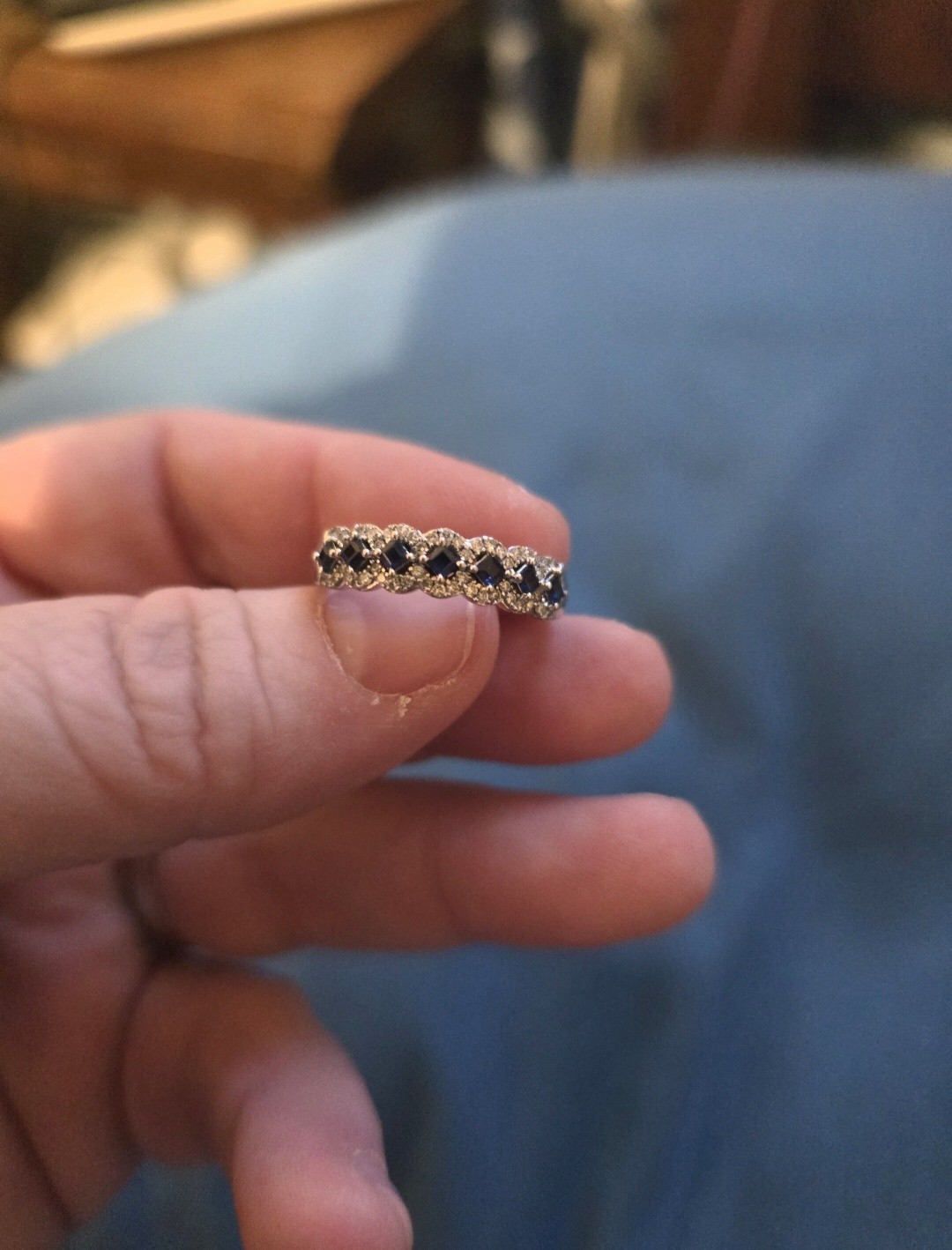 Sapphire And Diamond Anniversary Band 10k White Gold Size 9