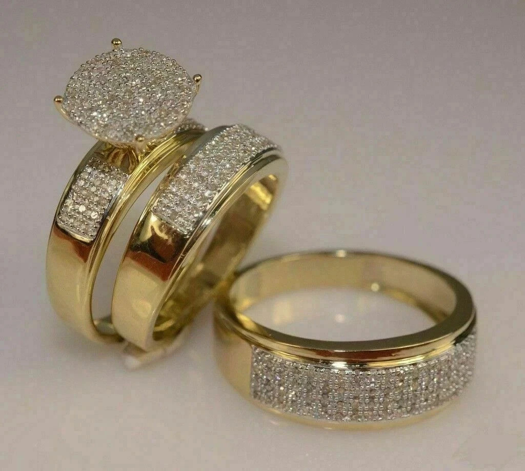 2Ct Lab Created Diamond 14k Yellow Gold Plated His Her Engagement Ring Band Set
