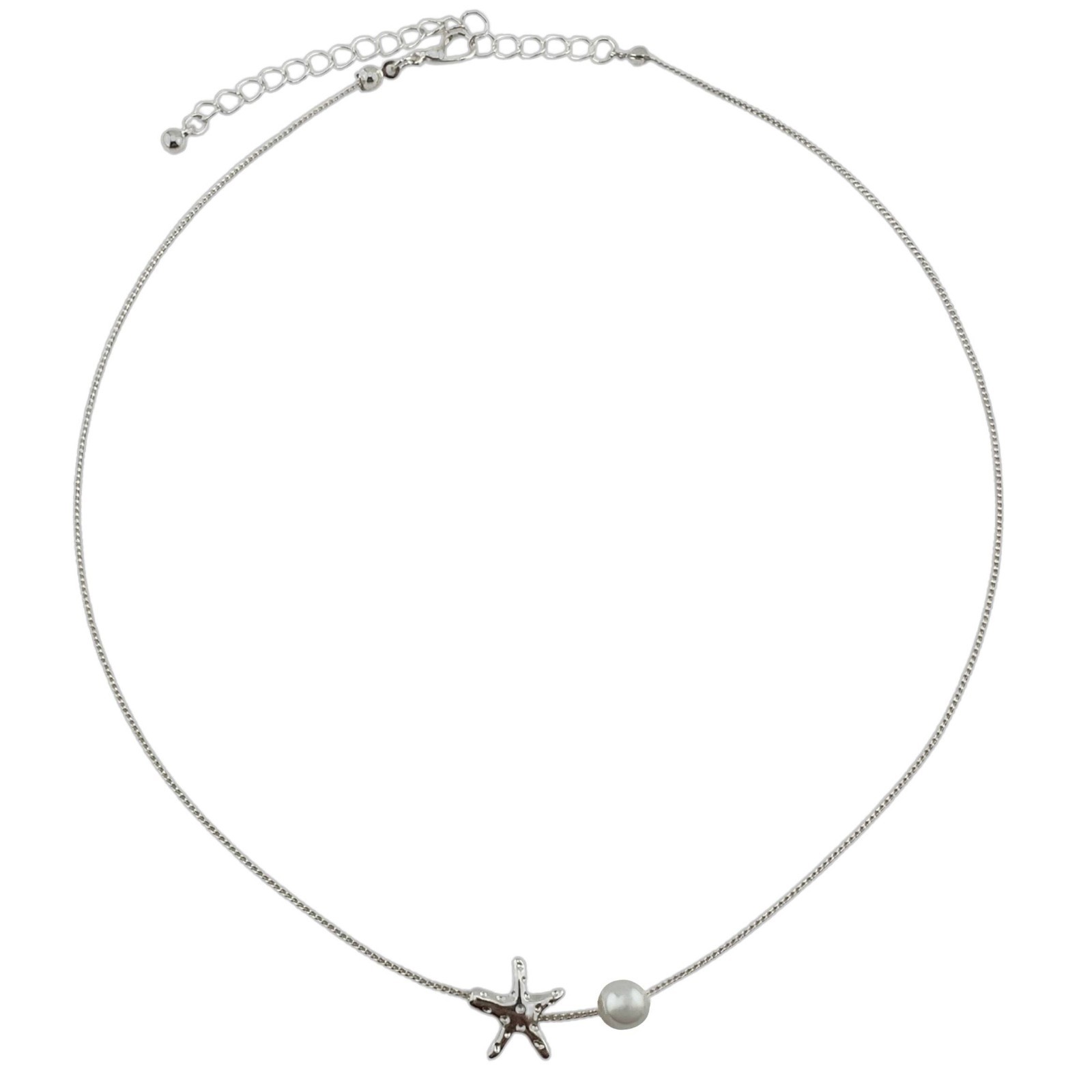 Silver Starfish Pearl Pendant Charm Adjustable Chain Necklace