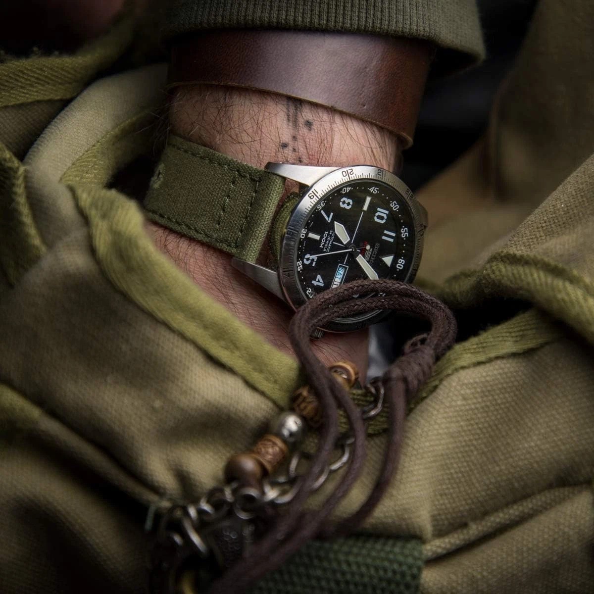 Canvas Quick Release Watch Bands Faded Olive, 22mm