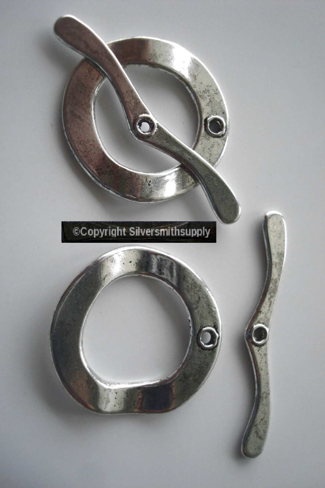 Two 30mm Large jewelry toggle clasp antique silver plated contemp design FPC134