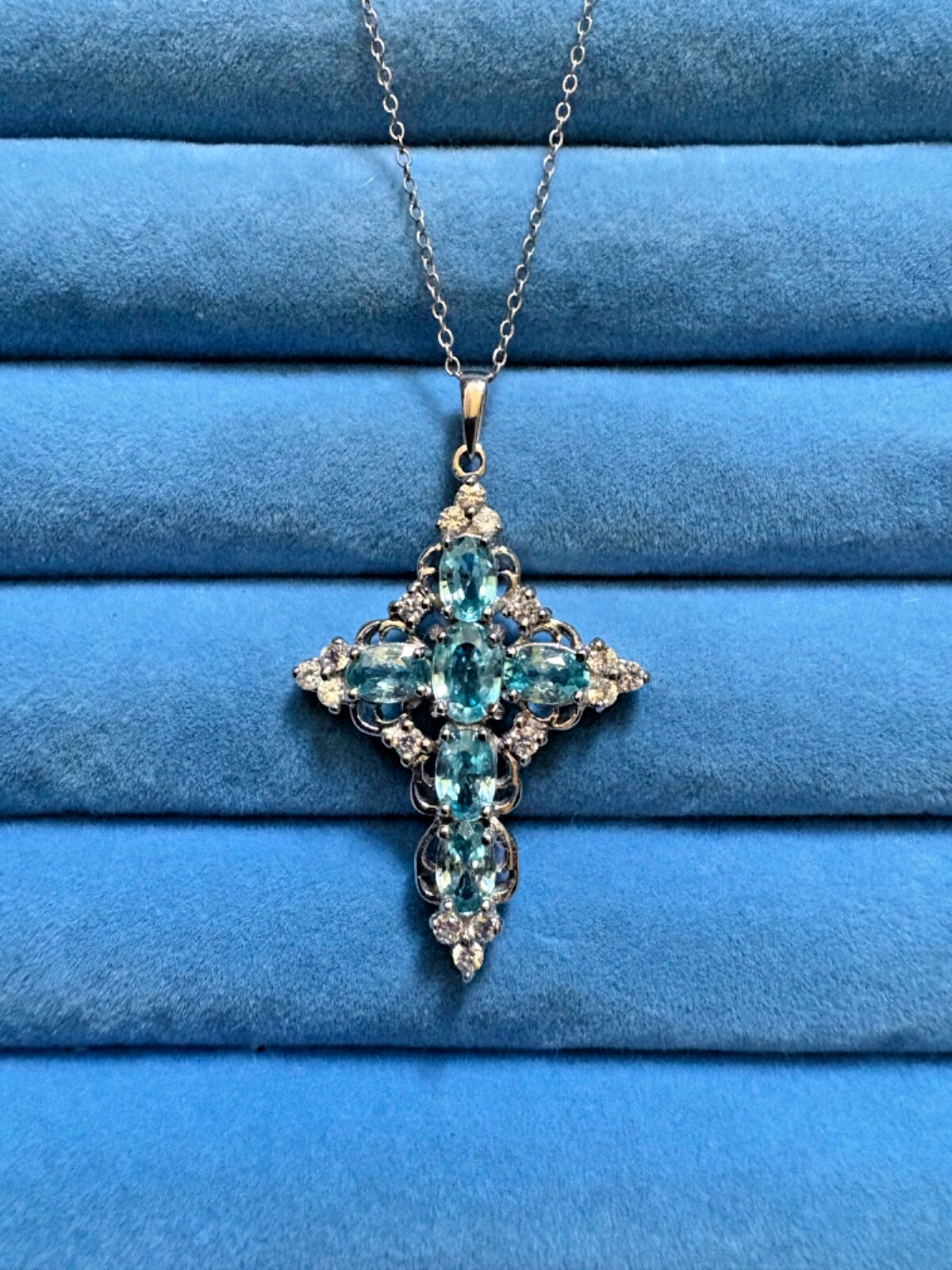 Cambodian Blue Zircon, Natural White Zircon Pendant Necklace – 18 in. (5.45 ctw)