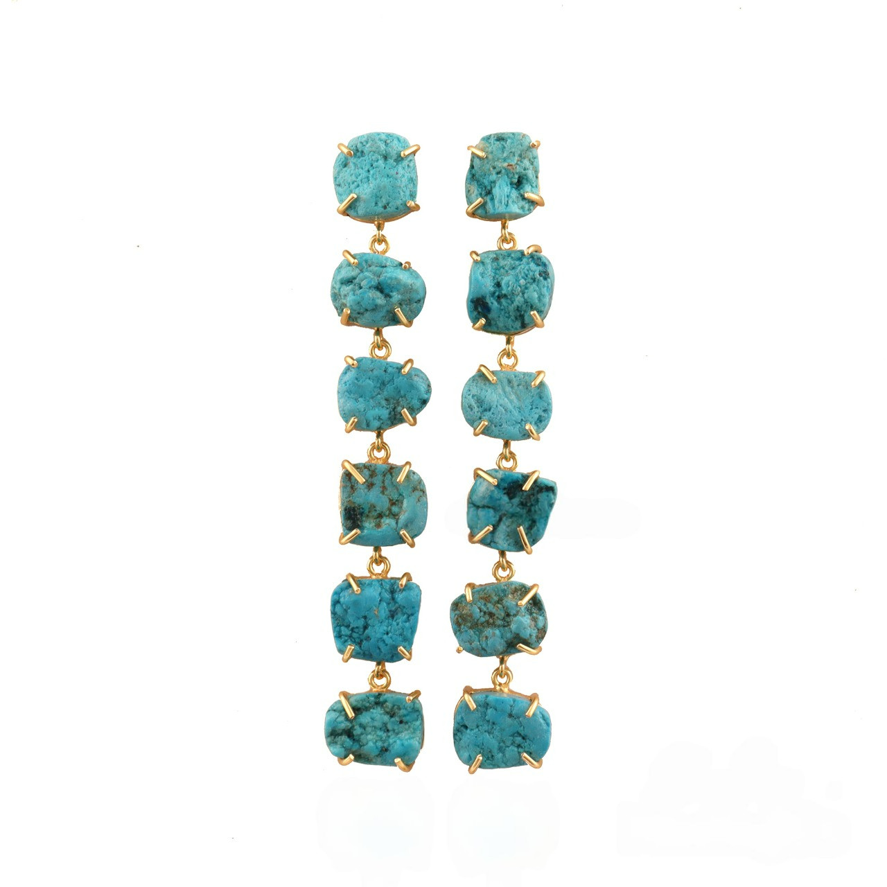Modern Style Women Earring Raw Turquoise Gold Plated Long Drop Handmade Earring