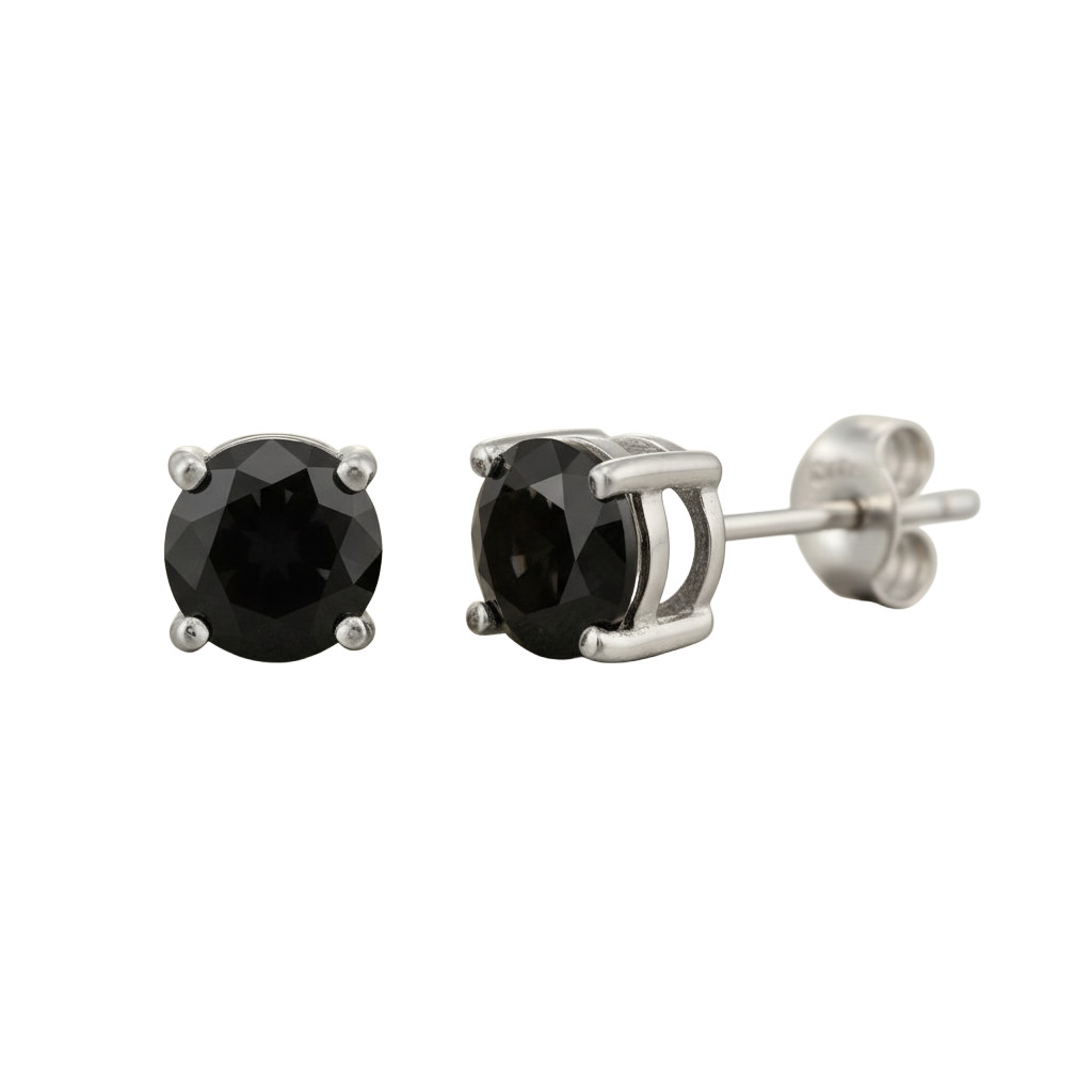 Black Stud .925 Sterling Silver Earrings – 2mm, 3mm, 4mm, 5mm, 6mm or 7mm – Cubi