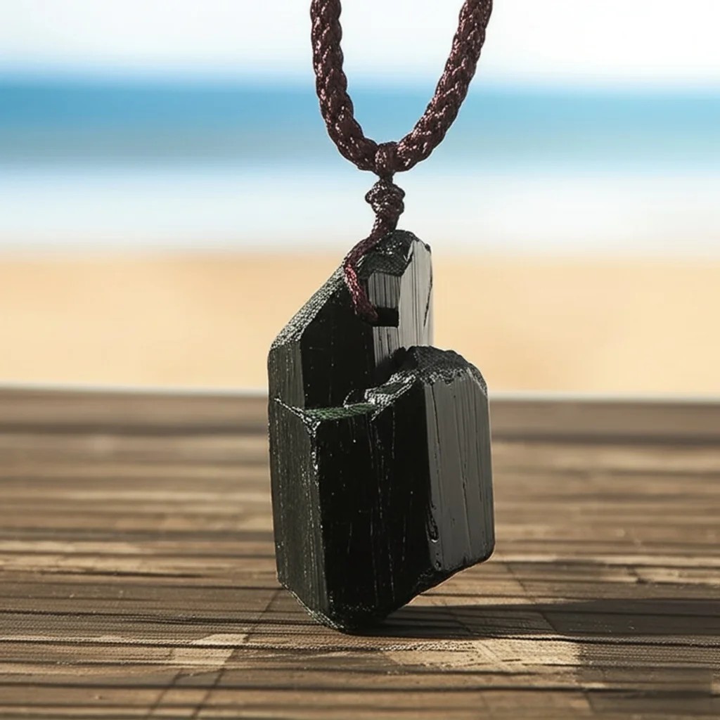 Raw Black Tourmaline Pendant Healing Reiki Rough Crystal Men Women Necklace Gift