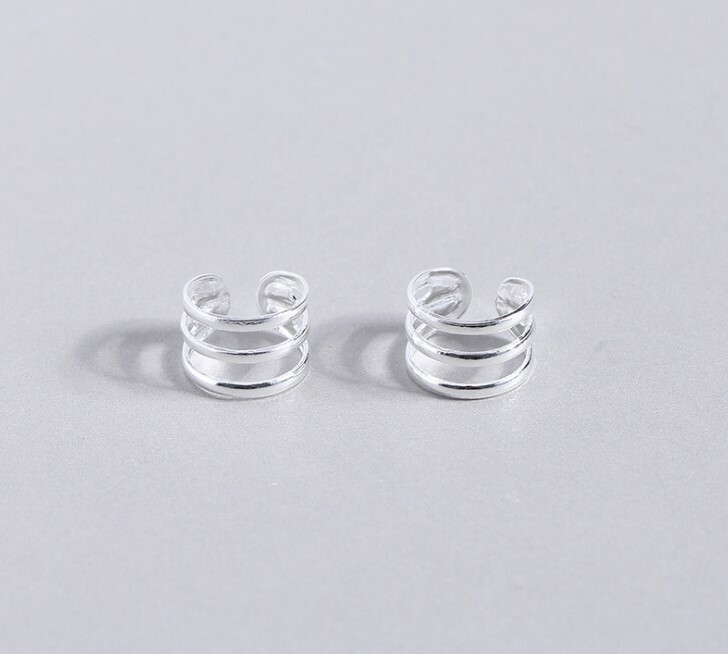 A Pair Sterling Silver 925 Ear Cuffs Wrap Wire Band no piercing Gift Box PE38
