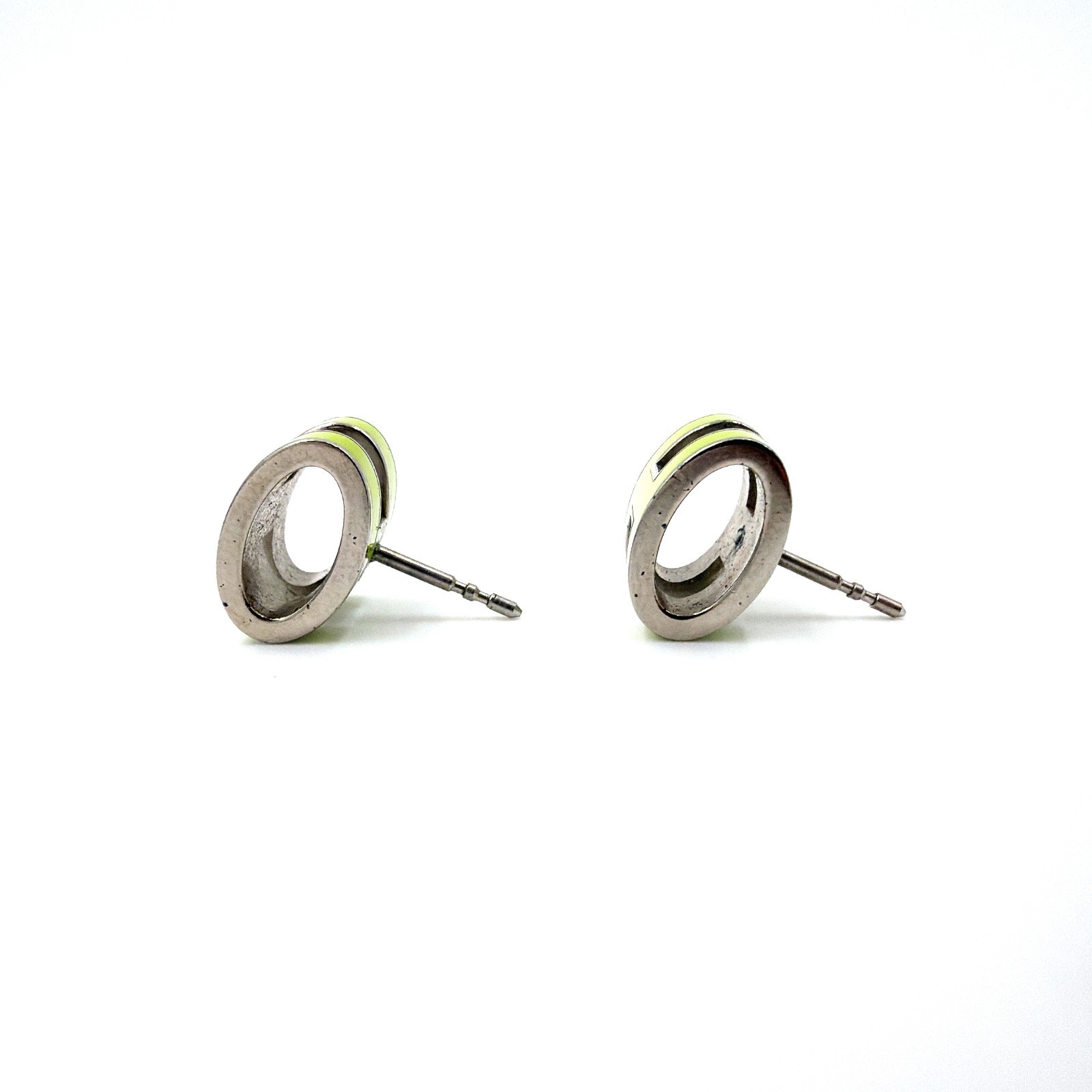HERMES Mini Pop H Pierce Lime Green Enamel Silver Tone with Box Authentic
