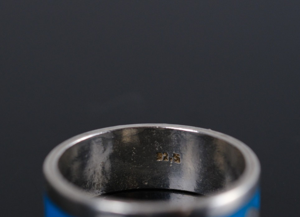 Band ring silver ring wave light blue 925 silver size 64 vintage second hand jewelry
